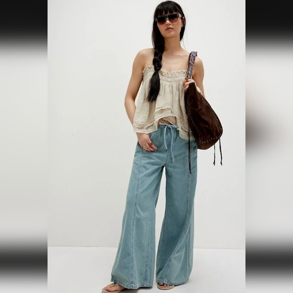Free People Denim - Free People Veritas Pull On Light Blue Wide Leg Jeans